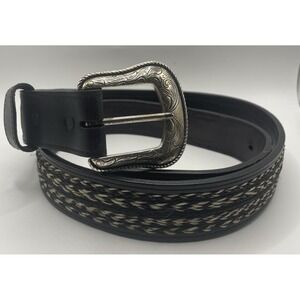Ranger Belt Company Hand Tooled Black Leather Western Belt Men's Size 44 Braided